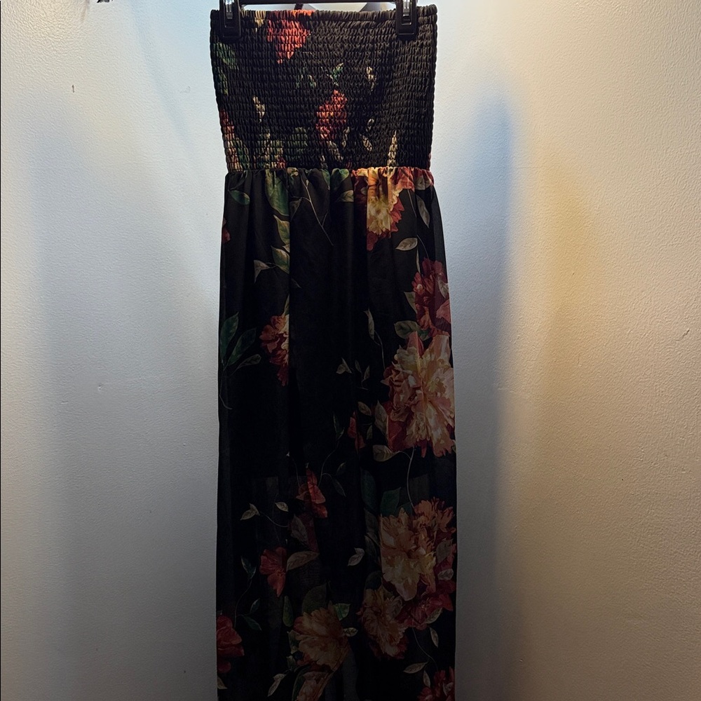 Windsor Black Strapless Floral Maxi Dress